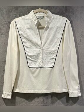 Anne Fontaine Pleated Front White Blouse Tuxedo Style Size 42 US 10 Lagenlook